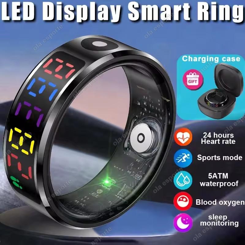 R12 Smart Ring with Color Display Screen and Touch, Charging Box,Health Manager, 5 ATM Waterproof Smartring For Men Women