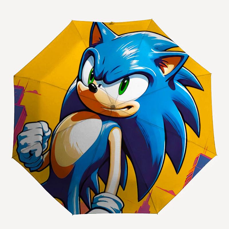 

1pc Sonic Adventure Automatic Open/Close Folding Umbrella, Windproof 8 Ribs Construction, Lightweight Travel Umbrella,a0902061