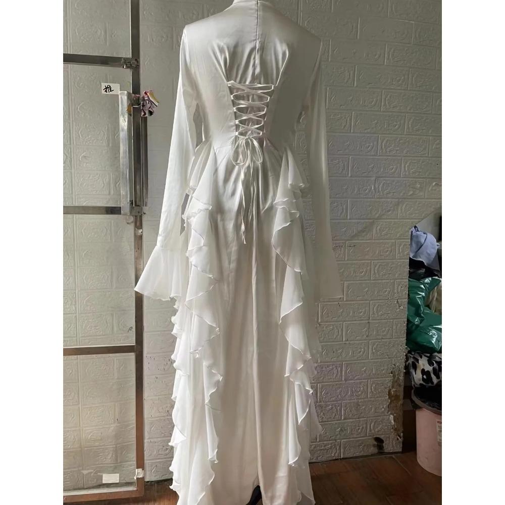 Vestido Feminino Manga Flare Babados Vestidos de Festa Muçulmanos Dubai Abaya Turquia Robe Elegante Robe Feminino Vestido Islâmico Moda Outono