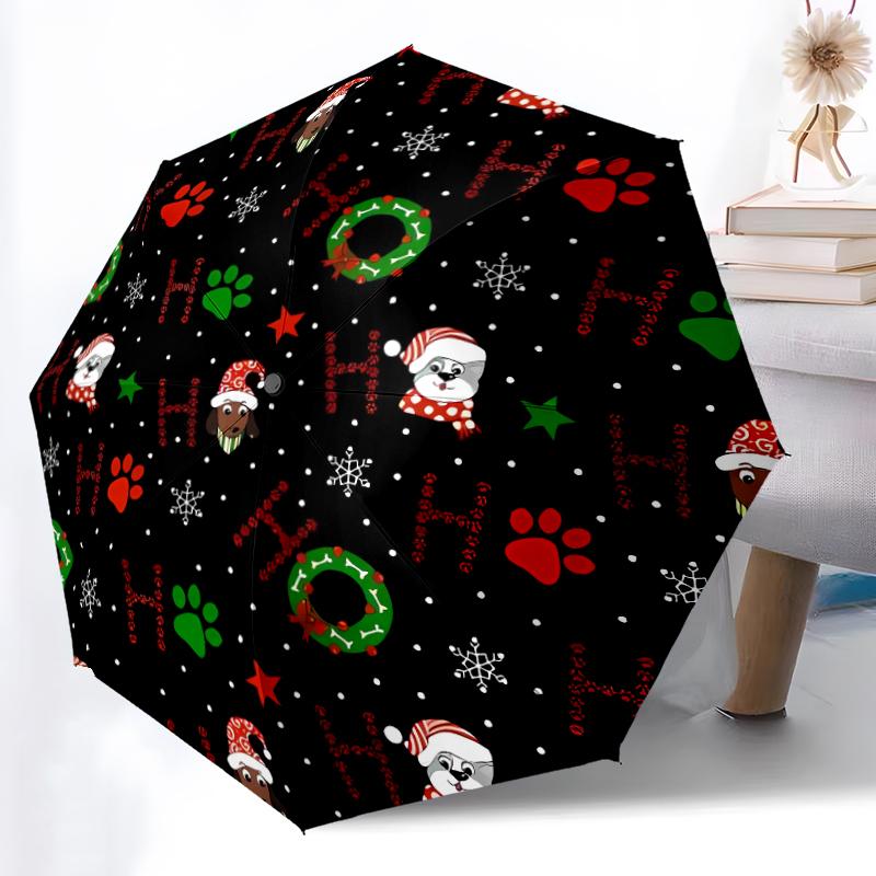 1 pièce Parapluie Automatique Robuste à 8 Baleines, Parapluie Canne à Sucre Joyeux de Noël, Impression Numérique, Parapluie Pliable pour Utilisation Extérieure en Déplacement