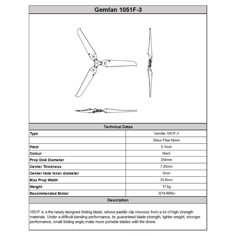 1Pair Folding Propeller 10in For Gemfan 1051F 2 UAV Propellers Featuring 5.1Inch Pitched For UAV Photography Enthusiasts