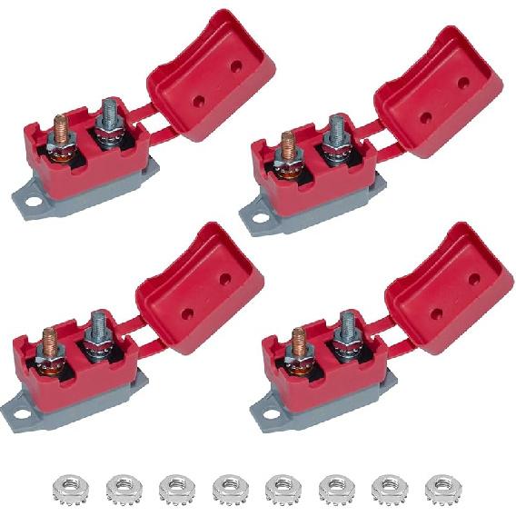 Auto Reset Circuit Breaker, Stud Type Circuit Breakers With Cover, 12V - 24V DC 30 Amp For RV Marine Boat Trolling, Car Engines And More 4PCS