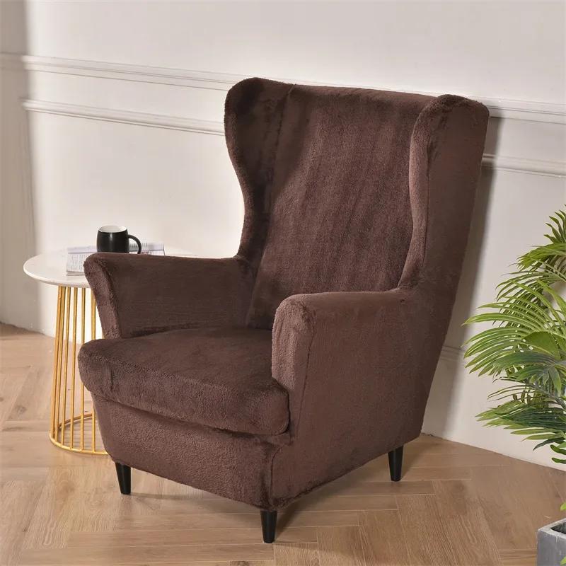 Verdickter Plüsch Ohrensesselbezug Stretch Sessel Überwürfe Abnehmbar Waschbar Elastisch Einzelsofa Bezüge mit Sitzkissenbezug