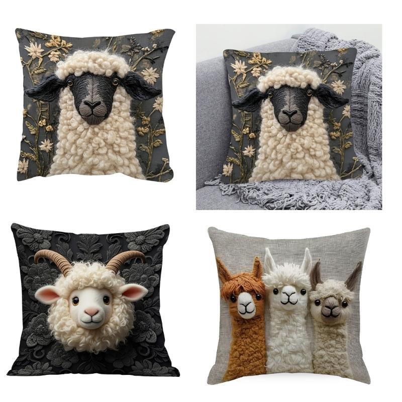Taie d'oreiller et housse de coussin en lin respirant avec motifs alpagas Lavable Confortable Décoration de maison Cadeau