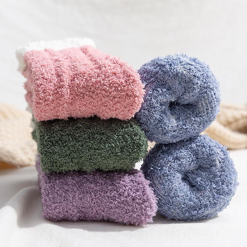 Winter Soft Coral Fleece Socks Autumn and Winter Warm Floor Socks Padded Thickened Cotton Socks Fluffy Plush Mid-tube Socks