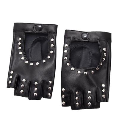 Gants Courts Noirs Punk à Rivets en Cuir PU Demi-Doigts Femmes Hip-Hop Conduite Moto Fête Fille Cool Beau Moufles Sans Doigts