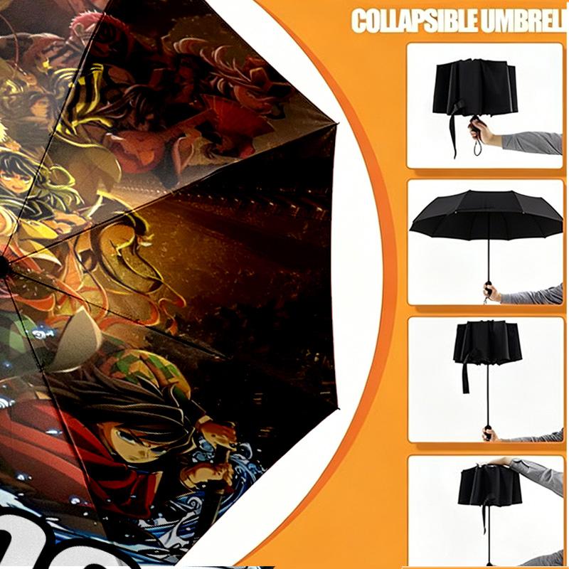 Custom Name Personalized Demon Slayer Print Umbrella, Auto Open Close, 8‑Rib Sturdy Frame, Commute Camping Hiking Use, Birthday Gift