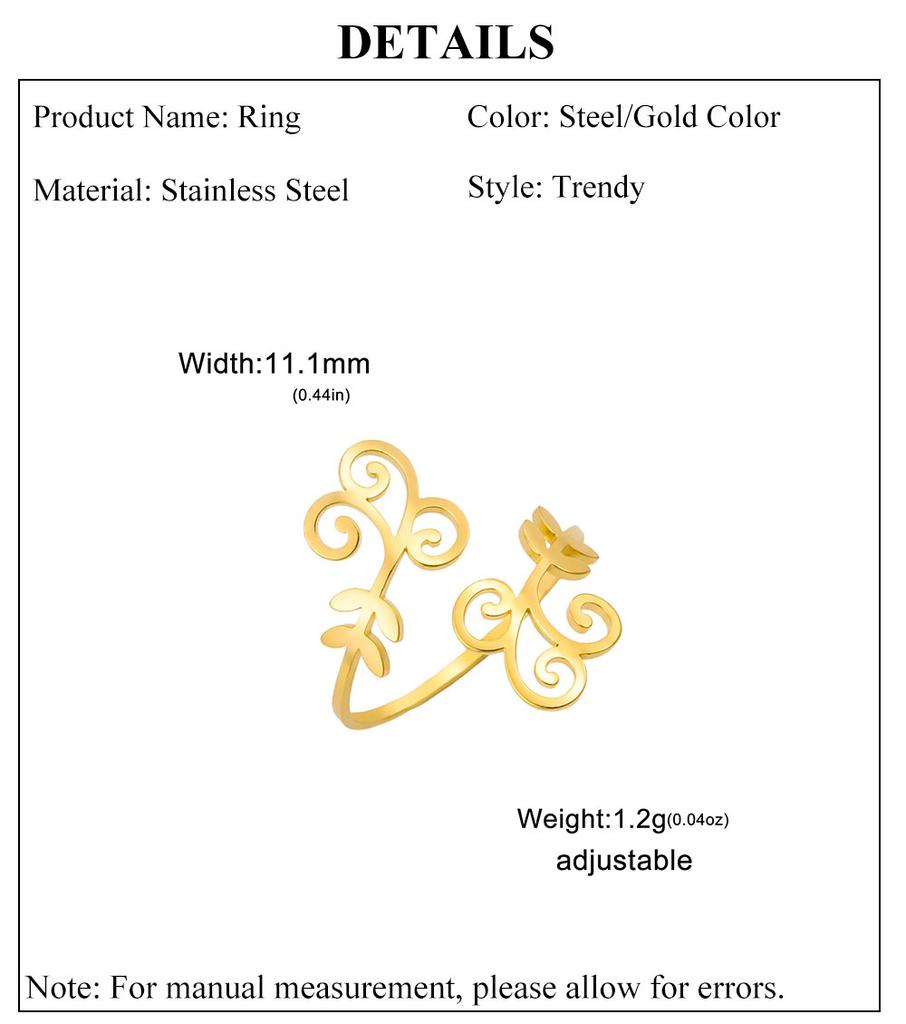 Cazador Aesthetic Adjustable Flower Vine Branches Rings for Women Stainless Steel Finger Rings Jewelry Wedding Valentine Gifts
