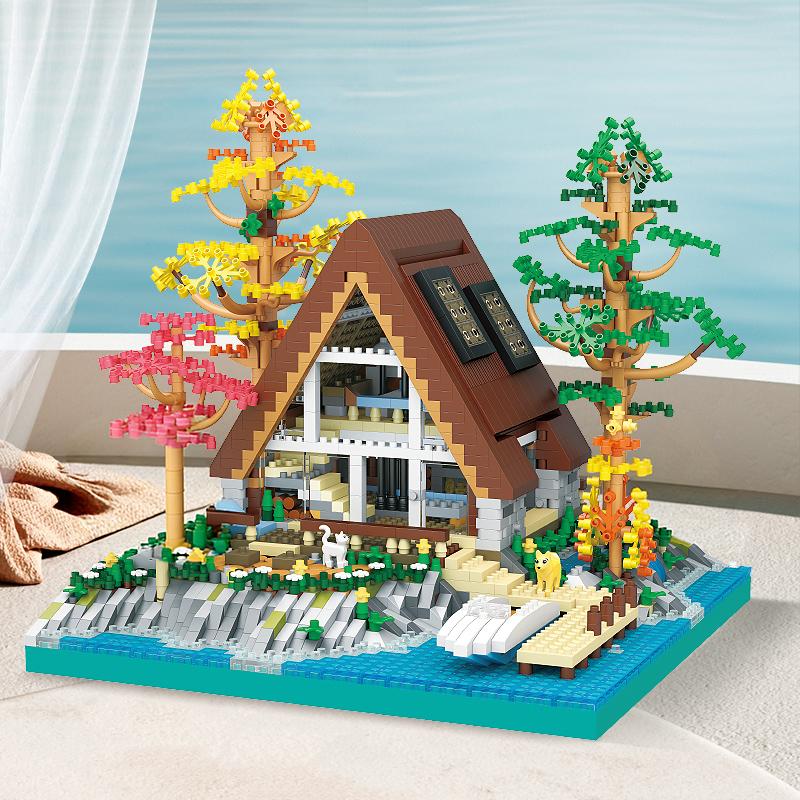 Cabin House Building Blocks Creative Center Log DIY City Model Constructor Micro Assemby Blocks Bricks Toys for Children Gift