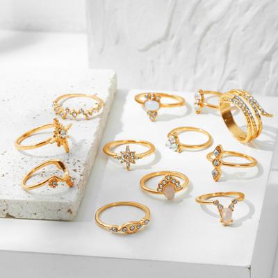 16Pcs/Set Bohemia Style Women Finger Ring Set Geometric Shape Shining Faux Gem