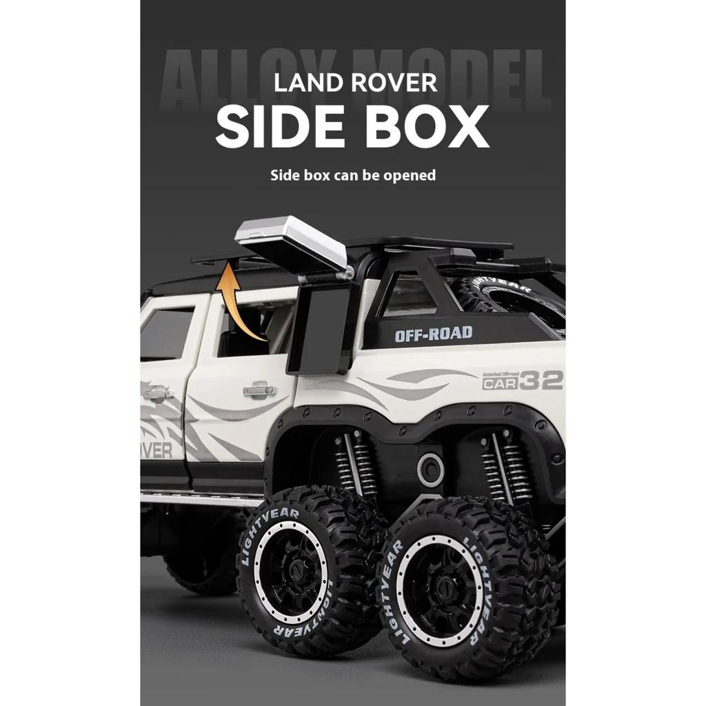 Toy Car 1/24 Land Rover Defender Six Wheels Off Road Pickup Car Model,Pull Back Diecast Truck Collectible Truck with Sounds  Lights for Kids Adults