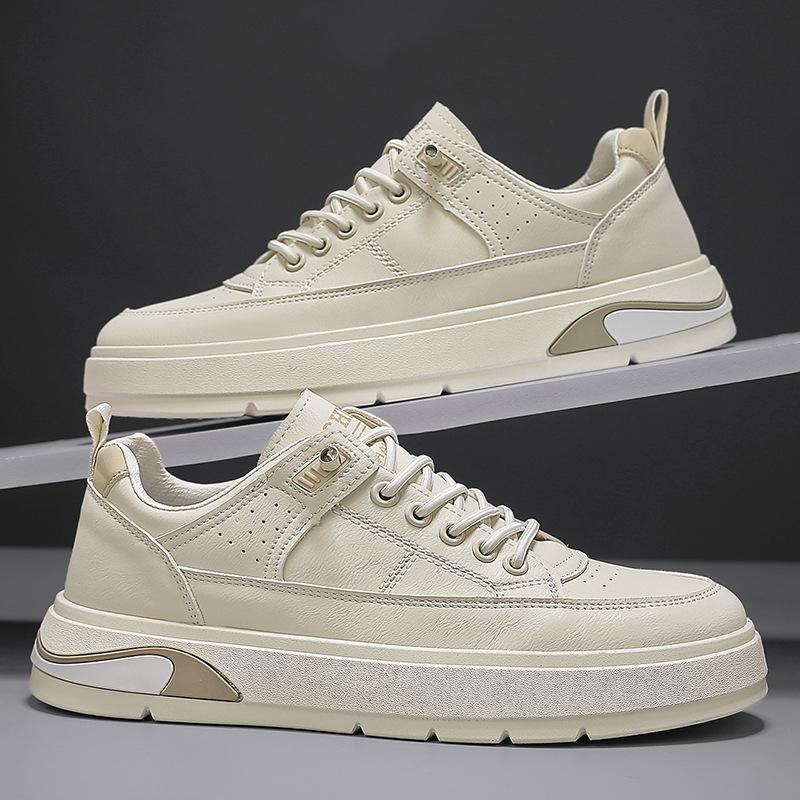 2025 Men's Shoes Autumn New Microfiber Leather Surface Platform White Shoes Fashion Casual Elastic Band Foot Cover Work Board Shoes