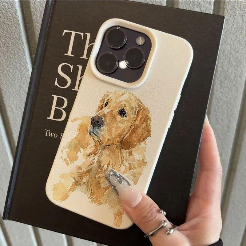 1Pc Golden Retriever Lychee Pattern Phone Case, Shockproof Protective Cover for iPhone 17, 16, 15, Plus, Pro, Max Series - Suitable for Gifting