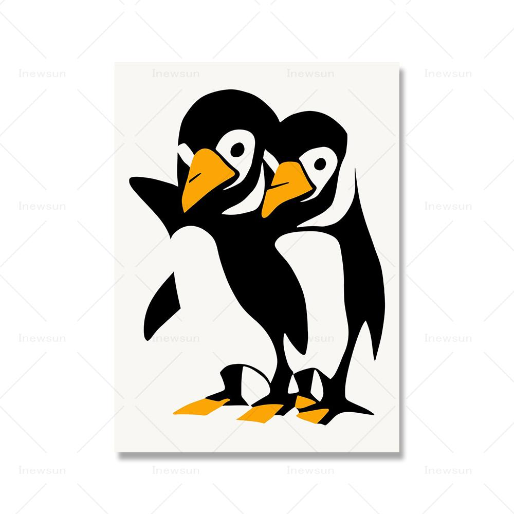Cute Penguin Couple Poster Art Prints Scandinavian Hugging Penguins Family Wall Canavs Painting Nordic Kids Room Home Decor