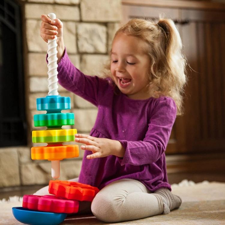 Zakręcona Piramida Spirala Kolorowa Wieża Klocki Tęczowa Edukacyjna 41Cm