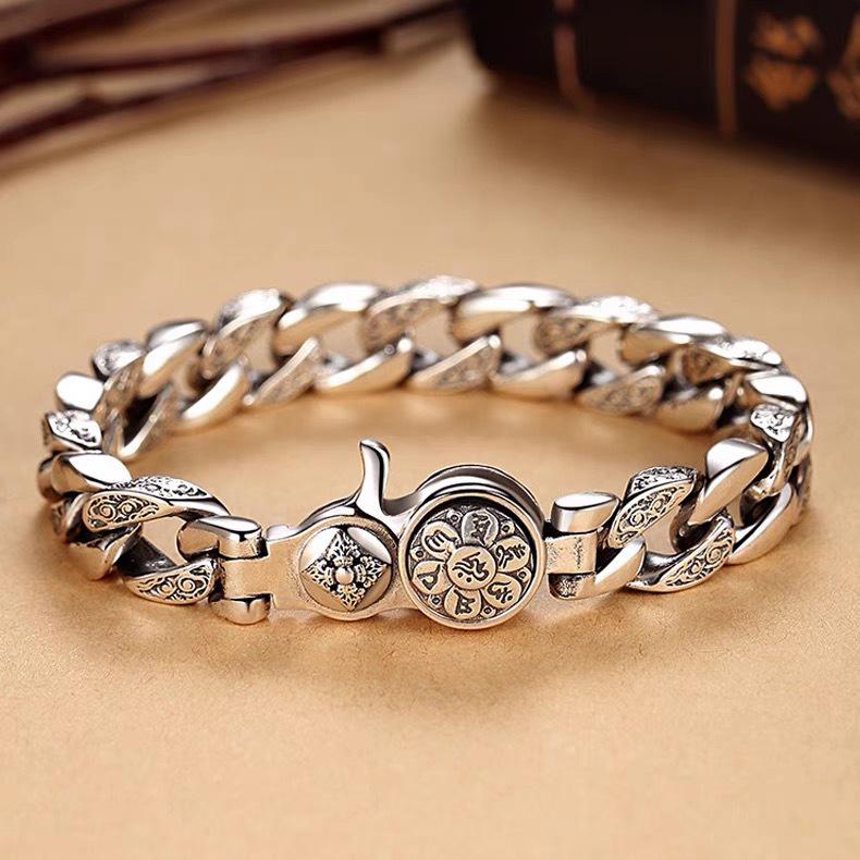 

Xiangxu Men s Rotatable Mantra Bracelet - Trendy Wide Retro Hand Jewelry 18cm Model