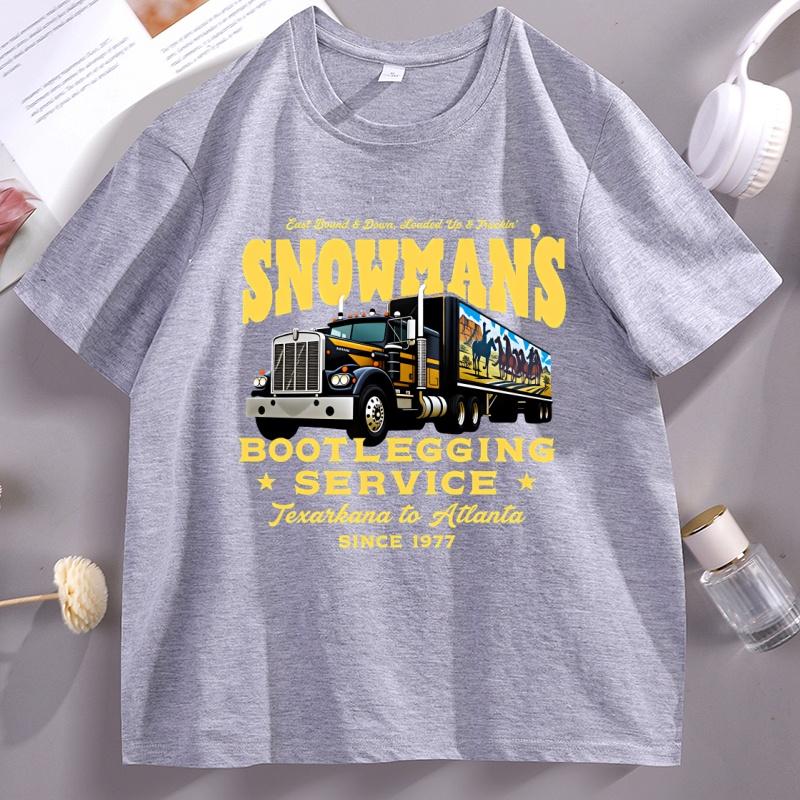 Vintage Snowman's Bootlegging Service T-shirt Truck Driver Funny Graphic T Shirts Round Neck Tee Shirt Homme Tops