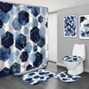 4Pcs Sky Blue & Navy Blue Geometric Abstract Art Shower Curtain Set With 12 Hooks Bath Mat And Rug For Bathroom Decor