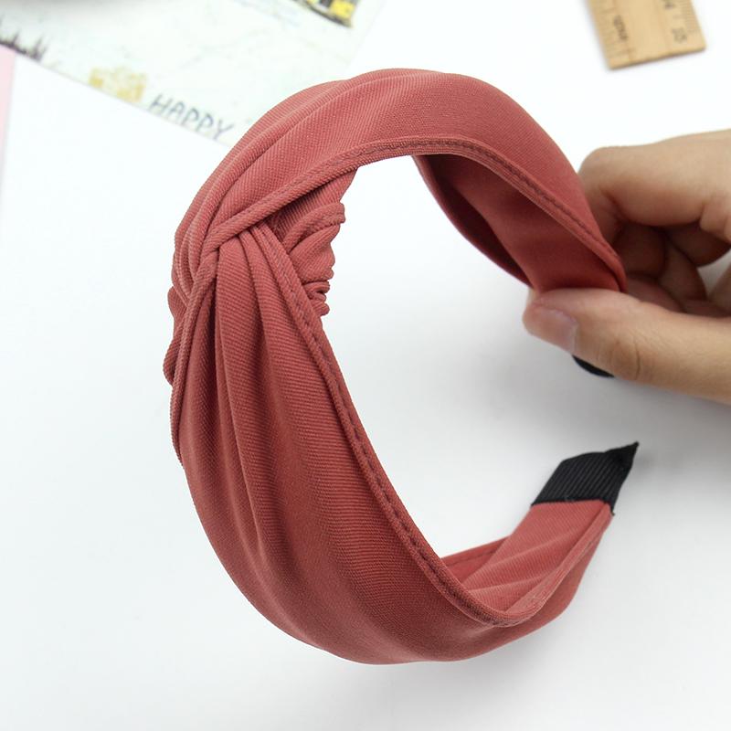 Hoge Kwaliteit Effen Stof Handgemaakte Kruis Geknoopte Haarband Met Brede Rand Hoofdband Voor Vrouwen Kruis Knoop Haaraccessoires brown