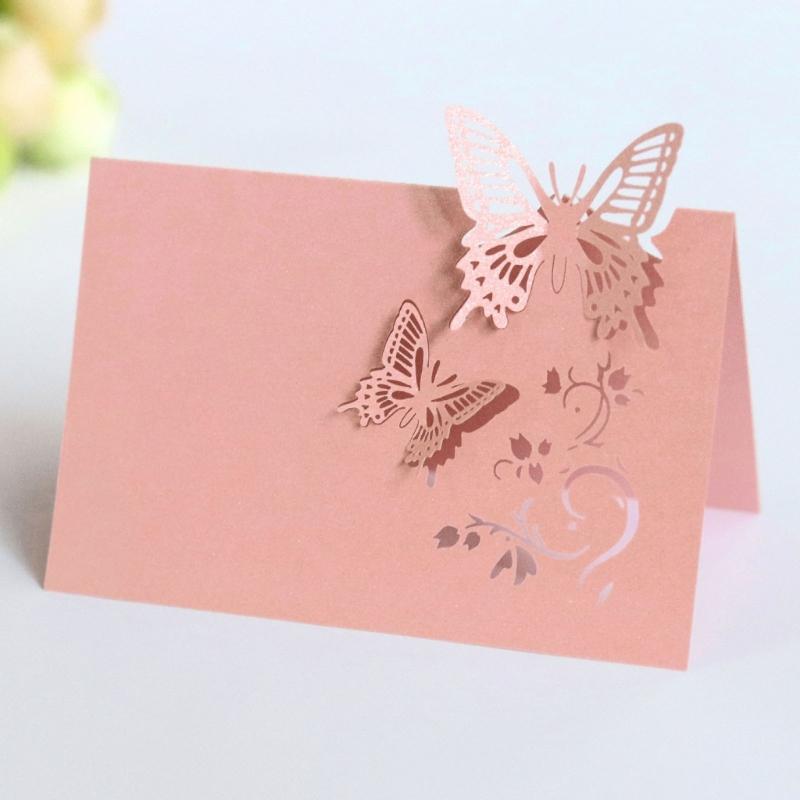 Svatební jmenovky 100 ks Dutý motýlí výřez Design Prázdná karta pro svatby Bankety Večeře Bílá/Modrá/Zlatá/Růžová
