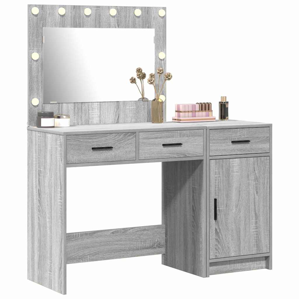 Makeup Table with Mirror Lighting (2 pcs) Gray Particleboard