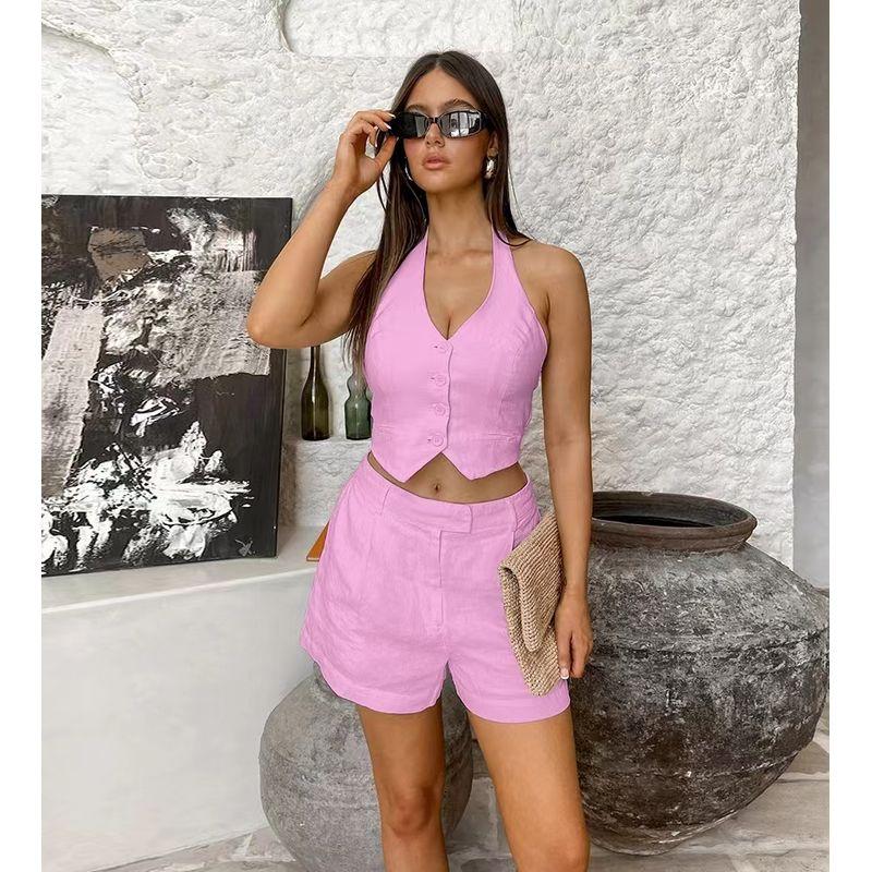Fashion Summer Fashion Halter Vest Shorts Set Hanging Neck Vest and Shorts Set