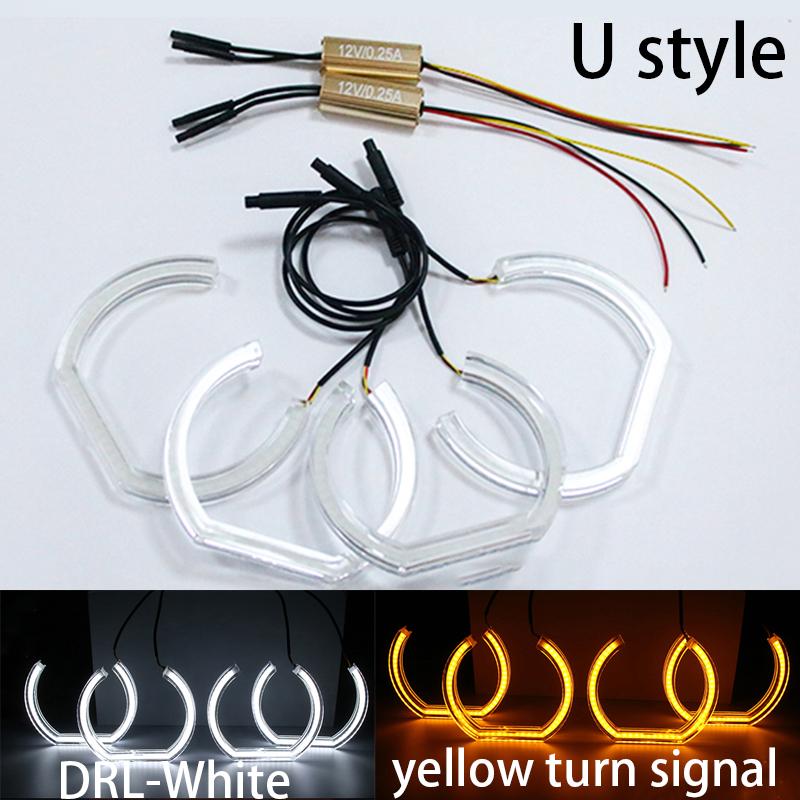 For BMW 3 Series E46 Sedan Facelift 2001-05 Halogen Headlight Crystal DTM Style LED Angel Eyes Light White and Yellow Turn Light