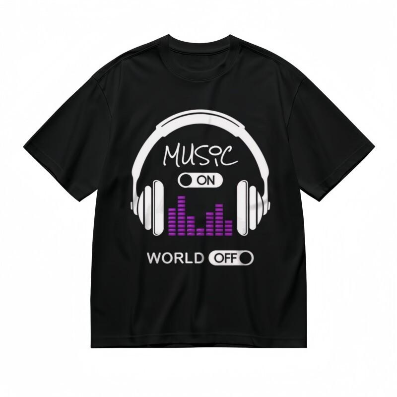 Women's Breathable Classic T-Shirt Music Lover Headphone Design Tee Black Cotton
