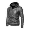 Autumn and Winter Men's Leather Jacket Leather Jacket Men's Hooded Slim Fit Motorcycle Casual Solid Color Jacket