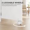 Folding Dining Table, Drop Leaf Table with 2-Tier Shelves, Rolling Casters, White and Natural