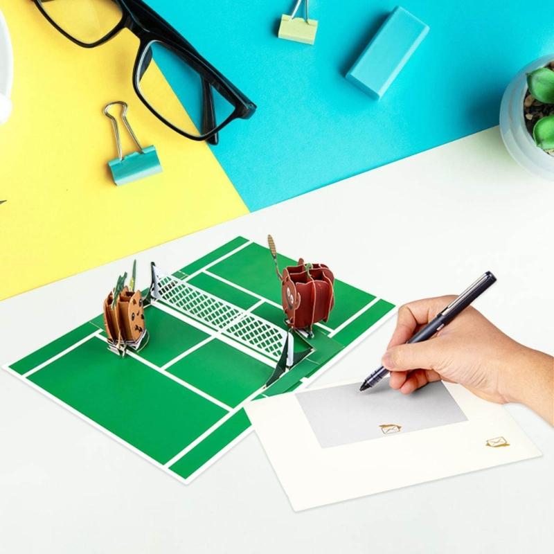 Tennis Theme 3D Greeting Card Happy Birthday Card with Envelope Creative Fathers Day Gift for Dad Grandad Husband