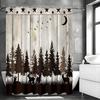 Elk Bear Pine Forest Animal Hunting Lodge Country Cottage Rustic Farmhouse Shower Curtain, Bathroom Decorative Shower Curtain, W