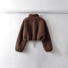 Women's Jacket Short Spring and Autumn Women's Clothing Zipper Drawstring Loose Versatile Stand-up Collar Fluffy Top