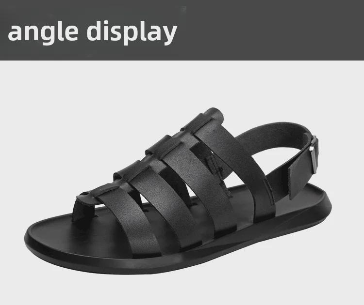 2024 Men's White Leather Open Toe Sandals: Trendy, Breathable, Non-Slip, Rivet Design, Summer Youth Style
