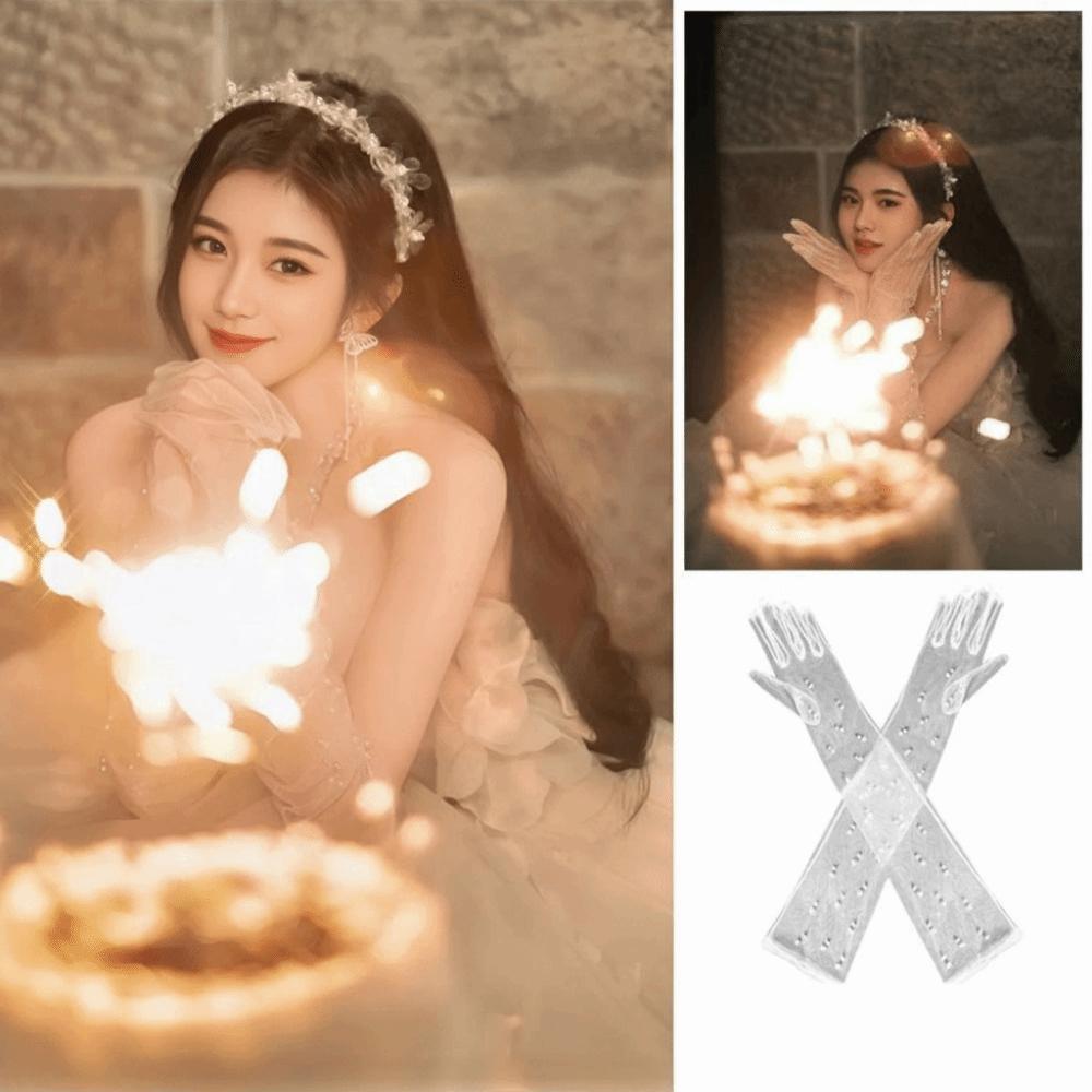 White Wedding Bridal Gloves Lace Long Finger Mittens Retro Satin Long Gloves  Women