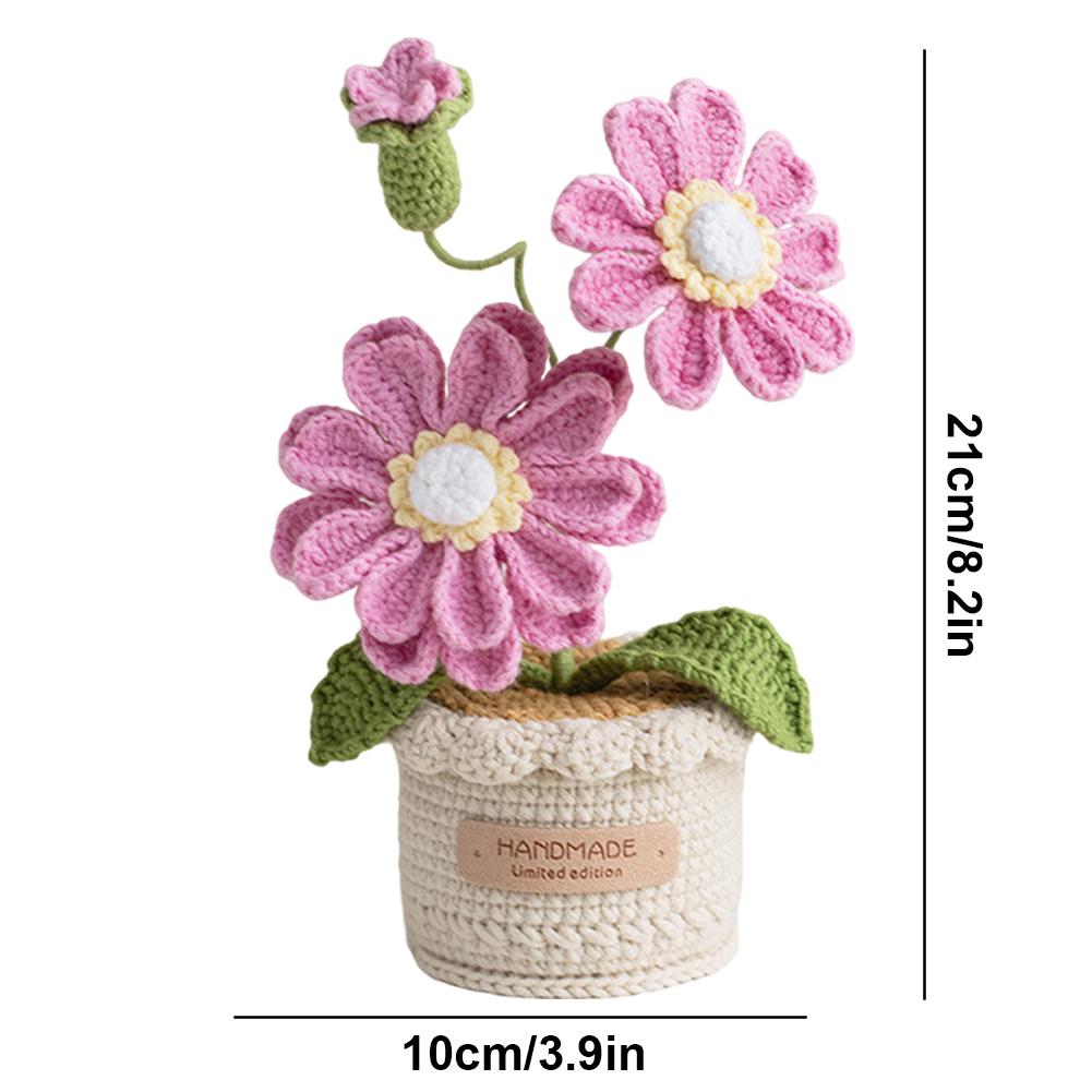 Finished Handmade Crochet Flower Hand Knitted Potted Plants Crochet Faux Flower DIY Crochet Flowers Home Car Decor Unique Gifts