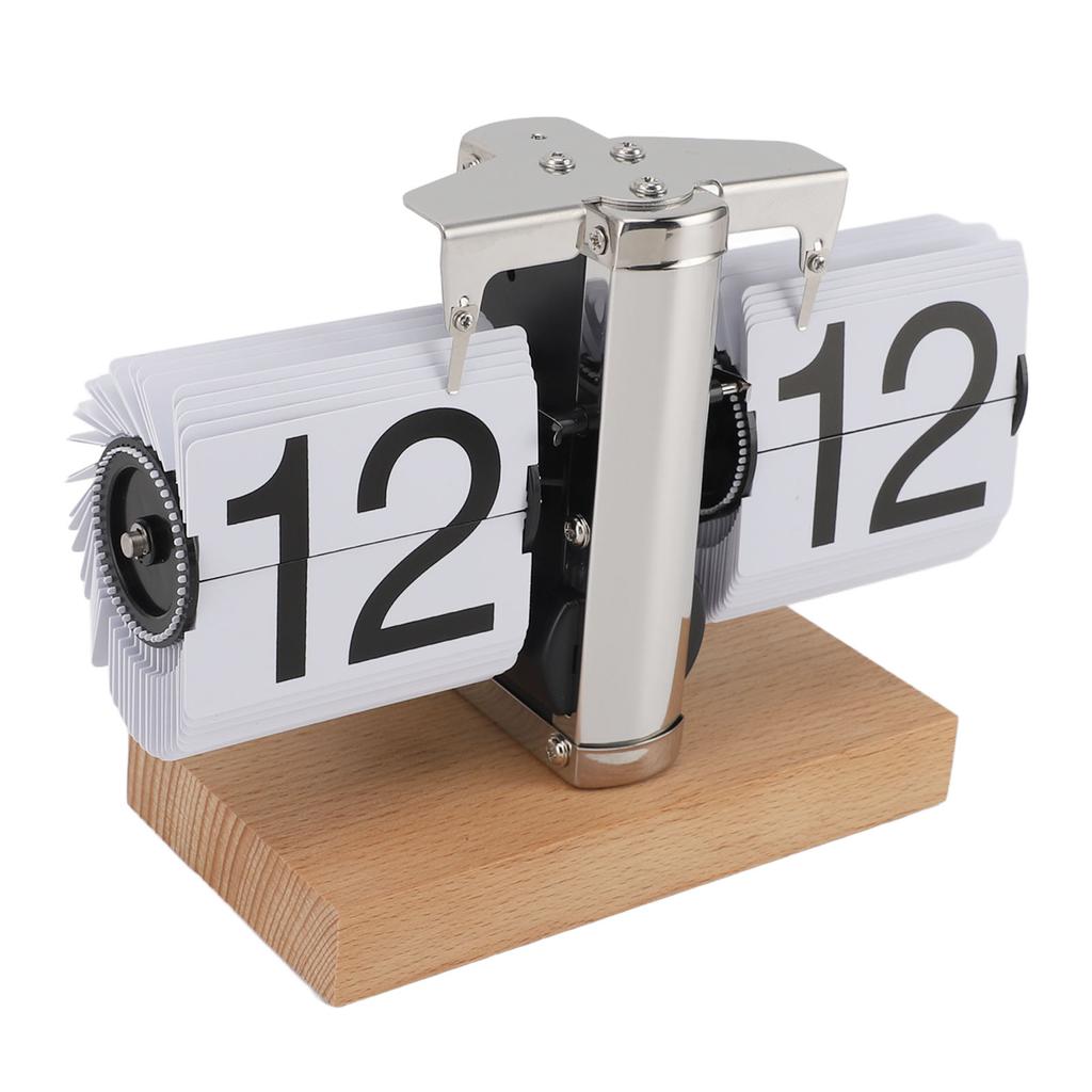 Retro Digitale Klappuhr Flip Schreibtischuhr Mechanisch Batteriebetrieben Heim Büro Dekor 24 Stunden Holzsockel Weiß