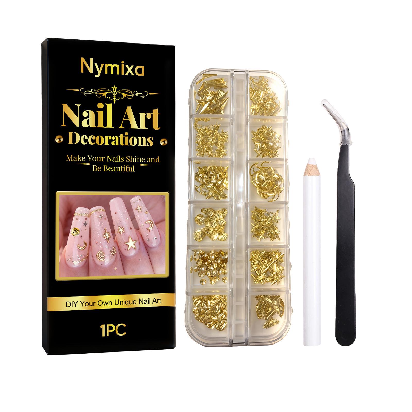 Nymixa Iridescent Gold DIY Multi-Shape Nail Art Decoration Set