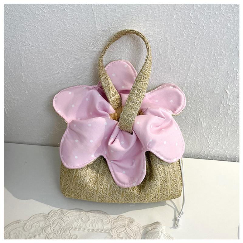 Floral Print Drawstring Crossbody Bag Korean Style Pocket Flower Pattern Durable Canvas Shoulder Bag for Daily Carry