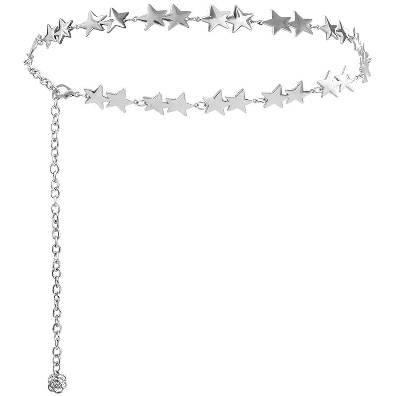{QTG333} Vintage Damen Taillengürtel Weibliche Metallstern Pentagramm Kette Taillenkette Quaste Körper Schmuck für Damen