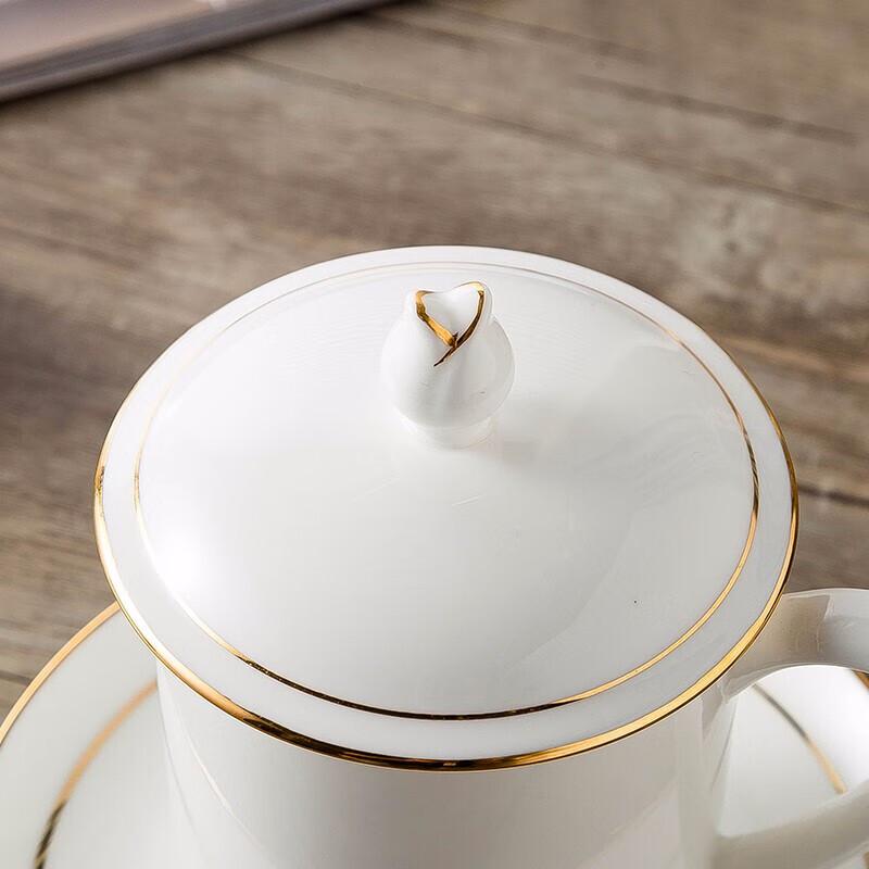 Taoxianghui Ceramic Tea Cups, Bone China Gold-Rimmed Cups, Office Cups with Lids for Drinking Tea And Meetings, Customizable with Printed Logo