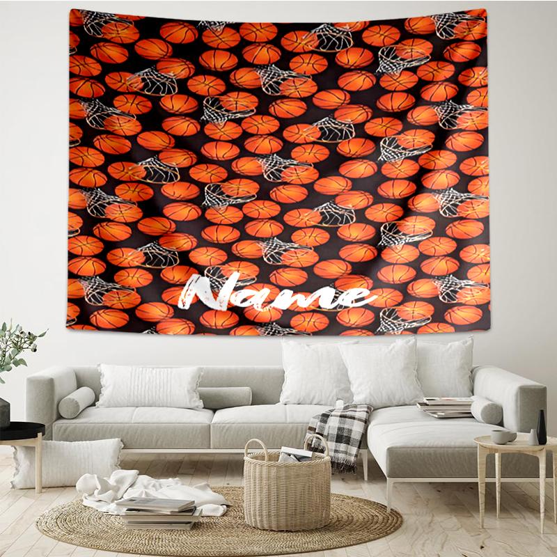 Custom Name basketball Print Tapestry, Backdrop, Easy Setup, Ideal for Bedroom, Office & Living Room, with Aesthetic Wall Hanging Decor.