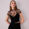 Lace top women's summer perspective thin mesh bottoming shirt Spice girl short-sleeved suspender shirt two-piece set
