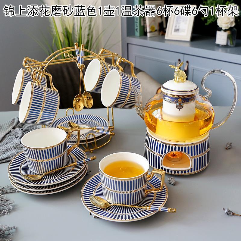 Household Flower Teapot Set, Glass Boiled Fruit Teapot, Ceramic Afternoon Tea Flower Fruit Teacup Tea Set, Candle Heating