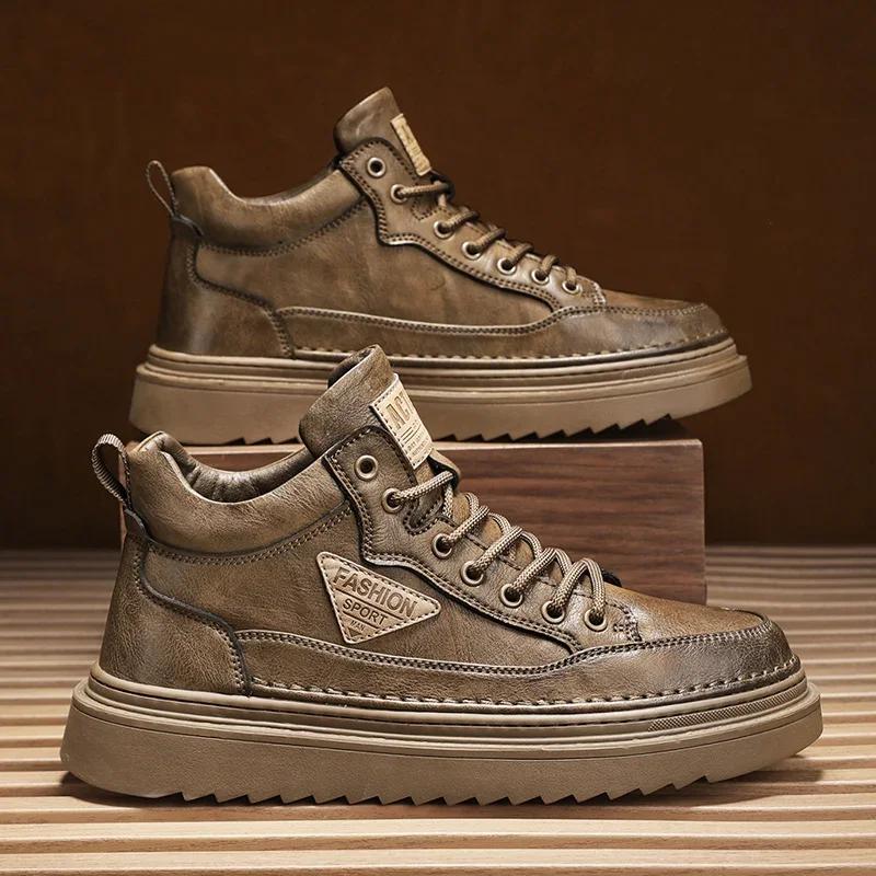 Fashion Men's Work Boots Trendy Casual Sneakers Men Work Shoes Autumn Winter Outdoor High Top Motorcycle Ankle Boots Male