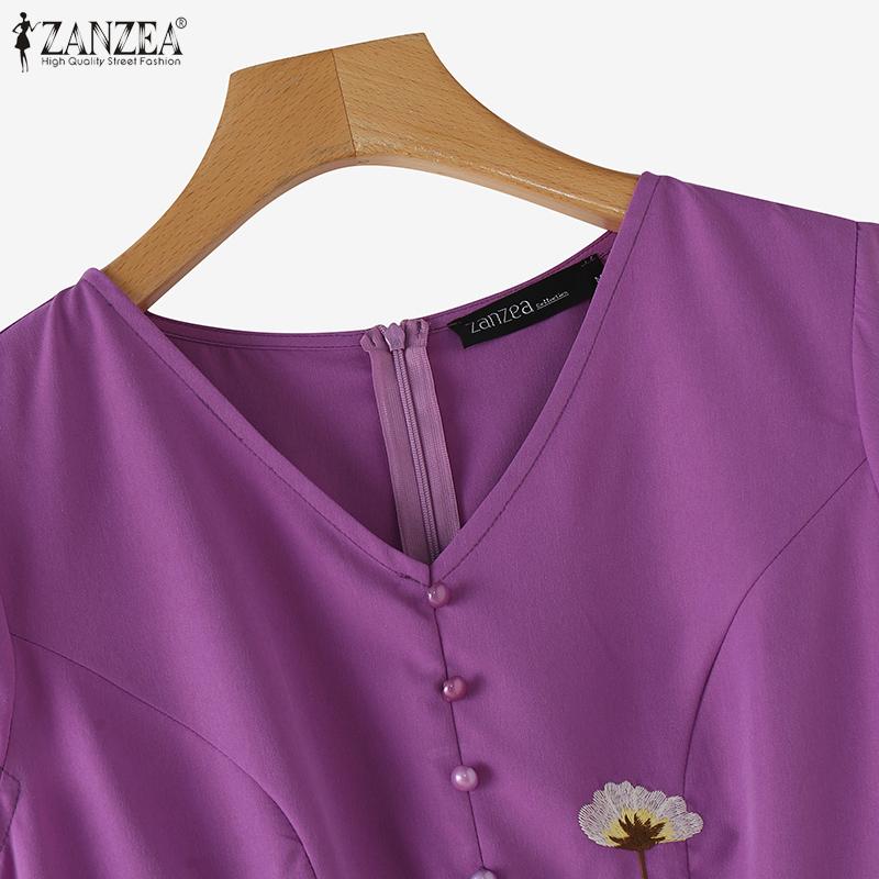 ZANZEA Women V-neck Casual Short Sleeve Floral Embroidery Dress