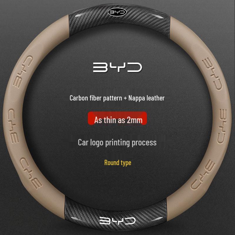 BYD Song PLUS Steering Wheel Cover for Han EV, Tang/Yuan Pro, Dolphin, Seagull, Qin - Genuine Leather