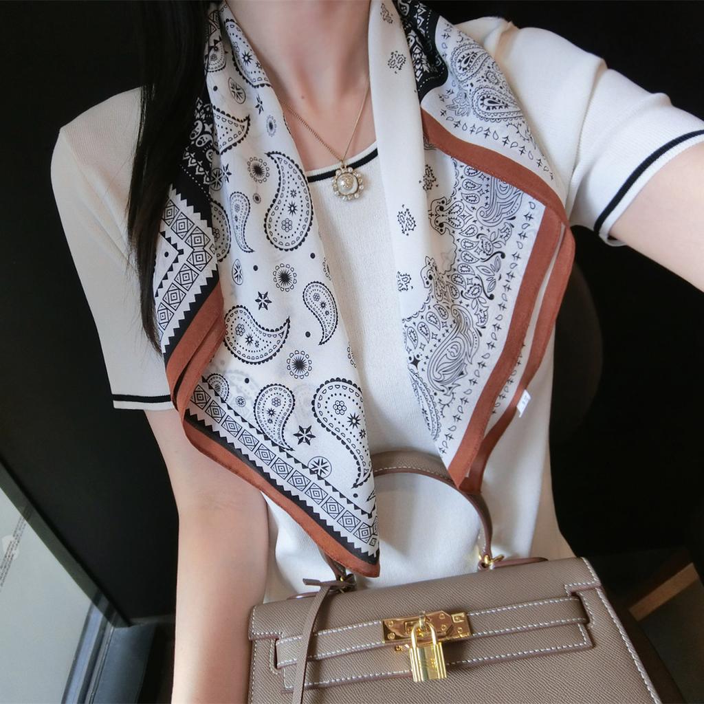 Hangzhou Silk Old Money Wind Cashew Flower 111% Mulberry Silk Scarf Square Scarf Spring and Autumn Versatile Silk Double Crepe Silk Scarf
