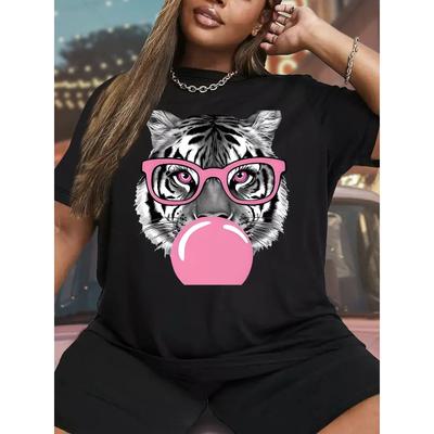 European Size Plus Size, Women's Clothing Curve Tshirts with Print, Casual Short Sleeved Round Neck Top,Comfortable Fit for All Seasons,Women's Tshirt
