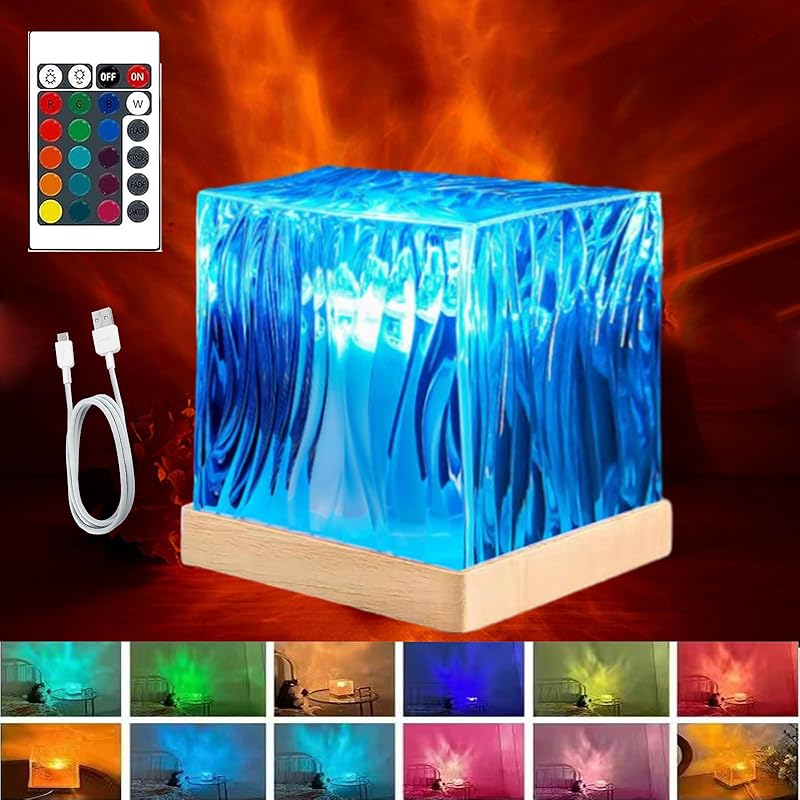 Water Projector Light, LED Water Ripple Aurora, Luminorthe Cube Lamp, LED Water Ripple Northern Aurora Projector, Ocean Aura Water Lamp, 16-Color